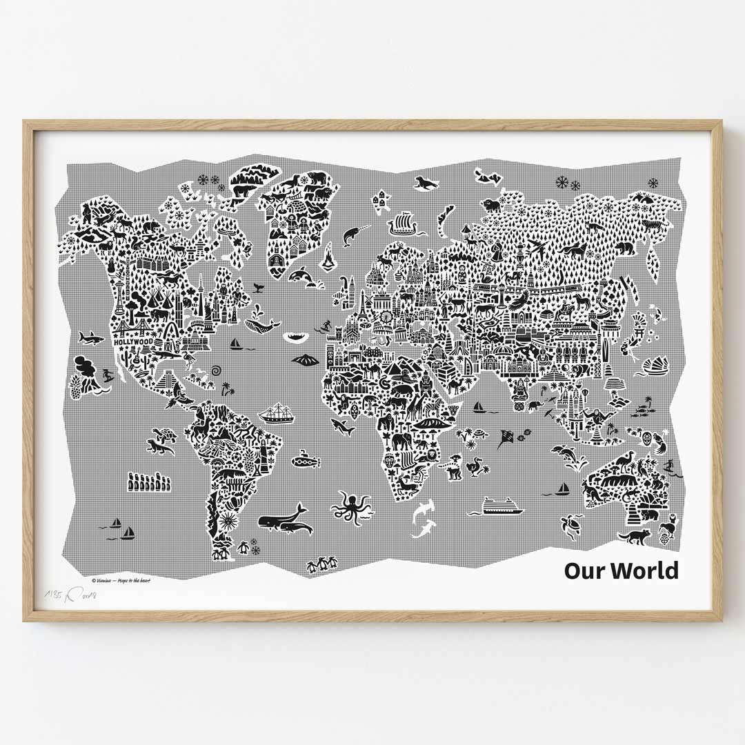 World Map Silkscreen printing black & white