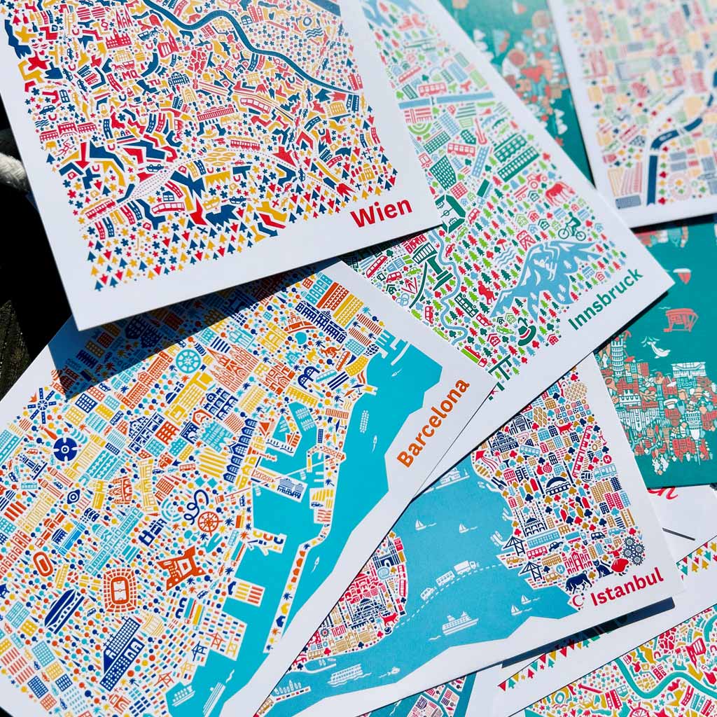 Stadtplan Postkarten Set – freie Wahl