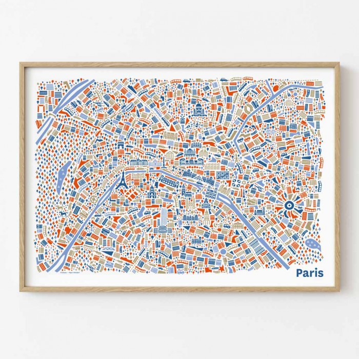 Paris Stadtplan Poster gerahmt