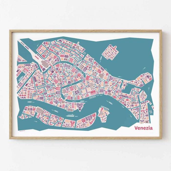 Venedig Stadtplan Poster gerahmt