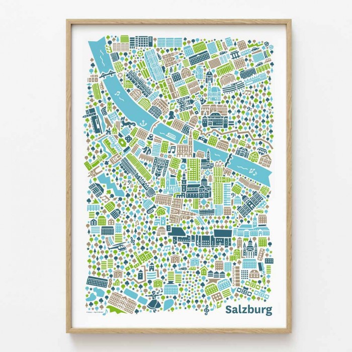 Salzburg Stadtplan Poster gerahmt