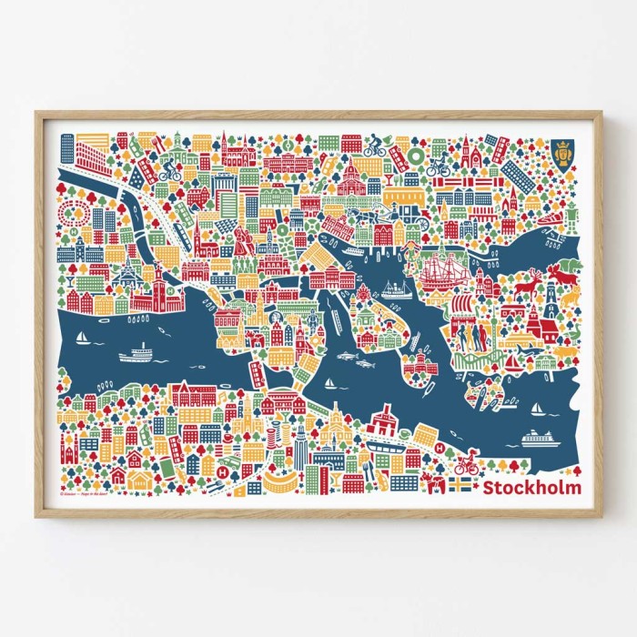 Stockholm Stadtplan gerahmt
