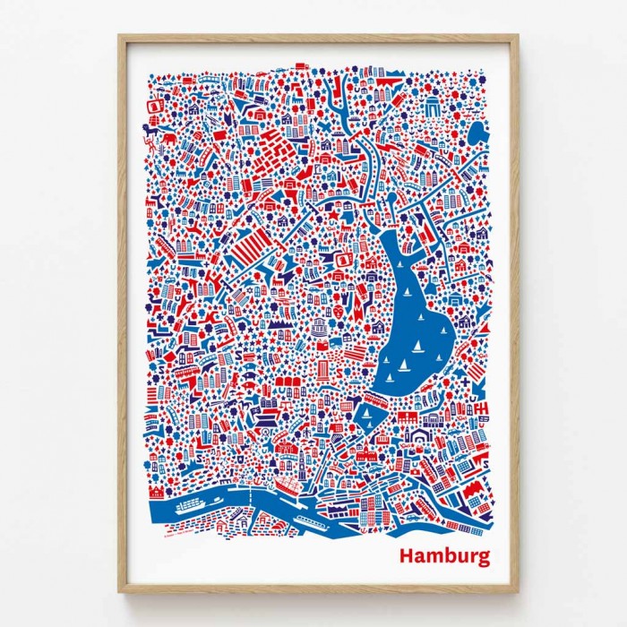 Hamburg Stadtplan Poster gerahmt