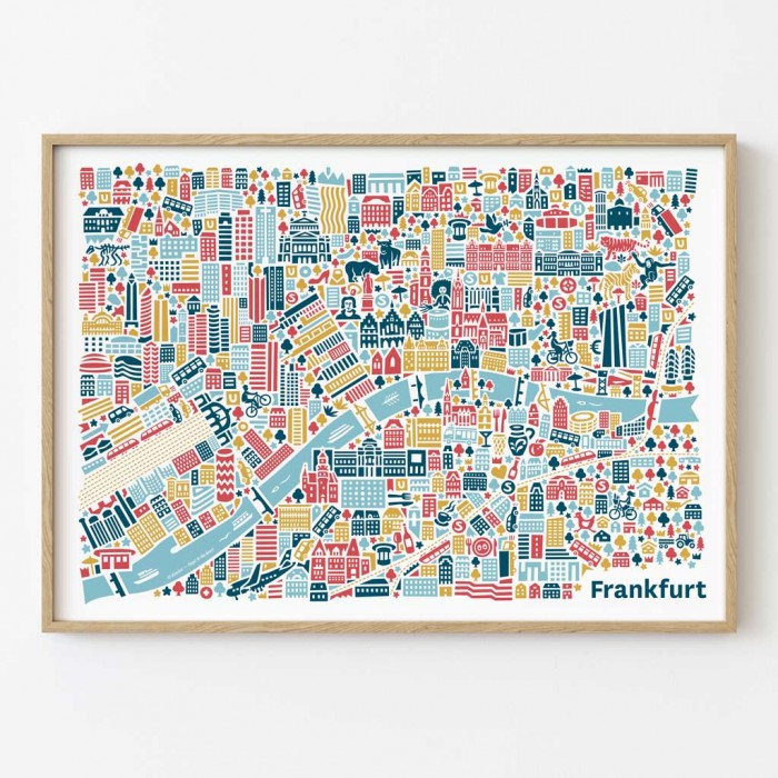 Frankfurt Stadtplan Poster gerahmt