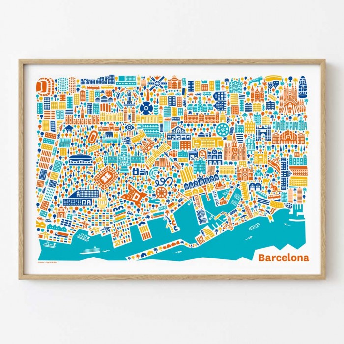 Barcelona Stadtplan Poster im Bilderrahmen