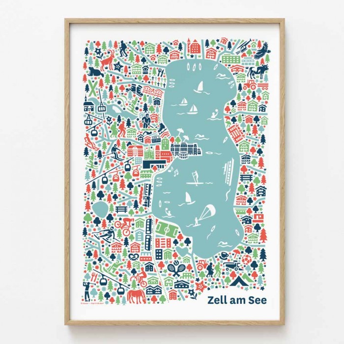 Zell am See Stadtplan Poster gerahmt
