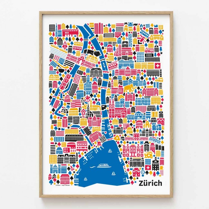 Zürich Stadtplan Poster gerahmt
