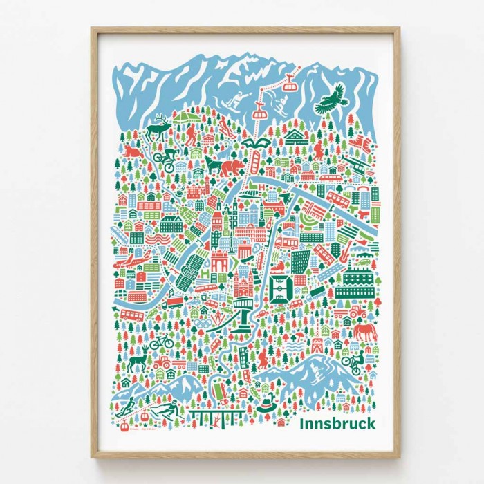 Innsbruck Stadtplan Poster gerahmt