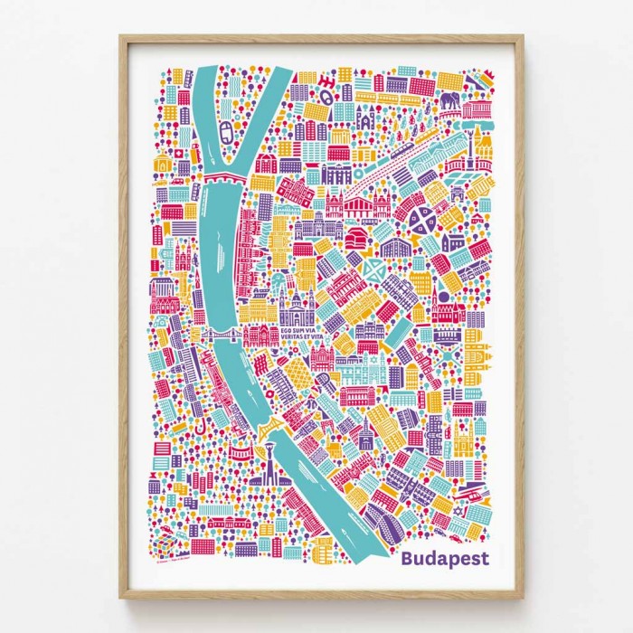 Budapest Stadtplan Poster gerahmt