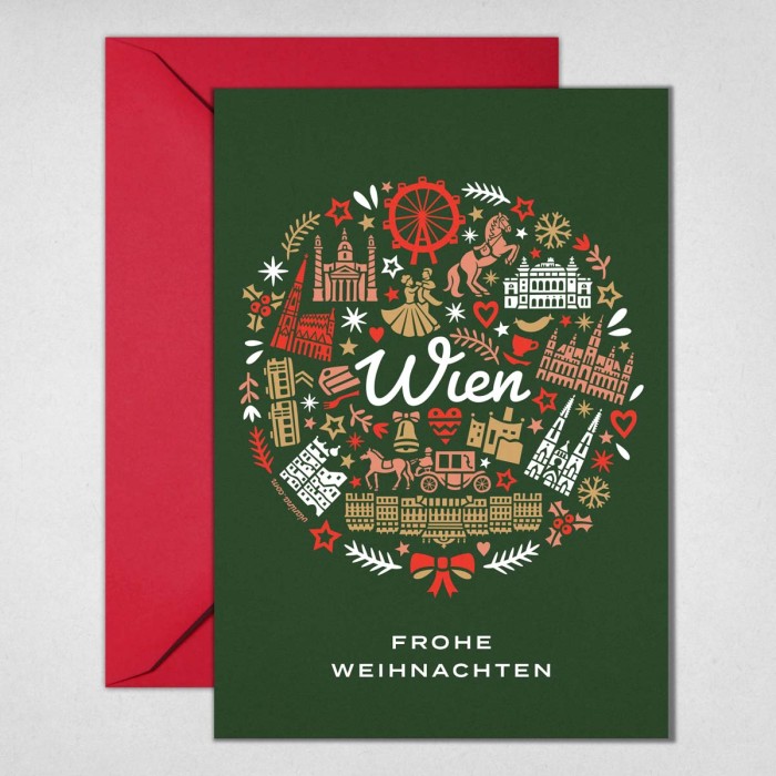 Wien Kranz Weihnachtskarte Grün