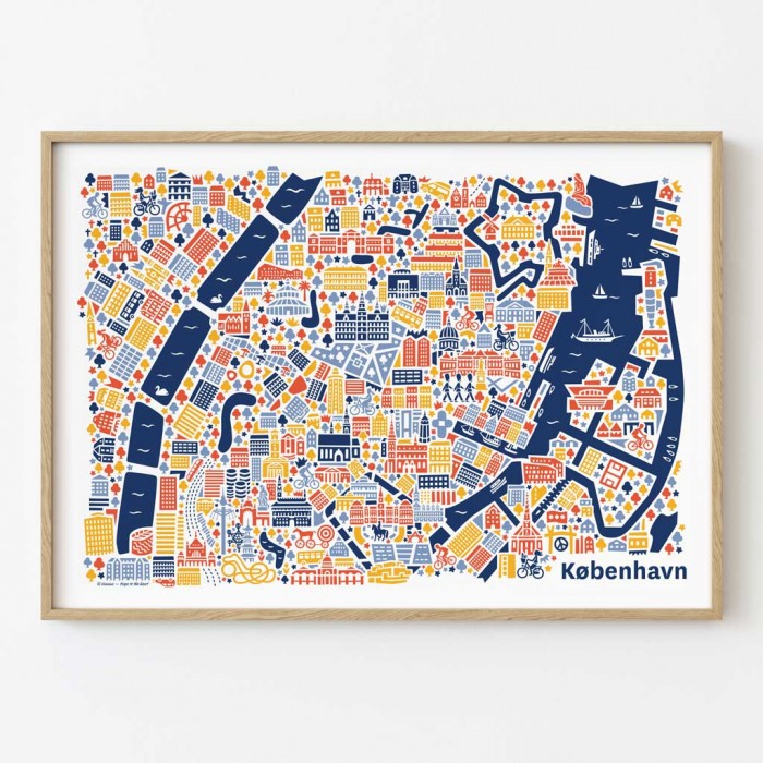 Kopenhagen Stadtplan Poster gerahmt
