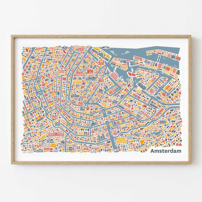 Amsterdam Stadtplan Poster im Bilderrahmen
