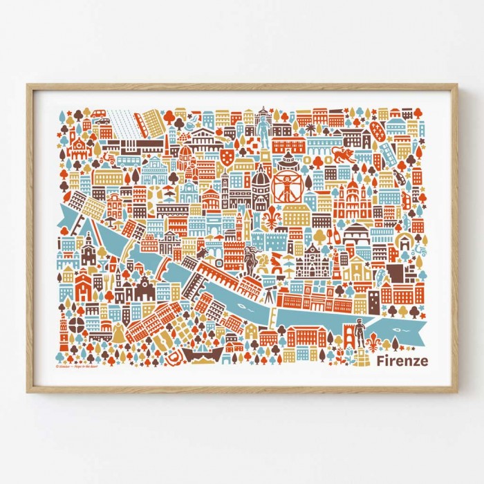 Florenz Stadtplan Poster im Bilderrahmen