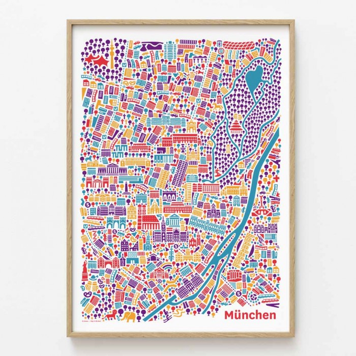 München Stadtplan Poster gerahmt